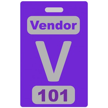 Custom Printed Numbered Purple PVC Vendor Badges + Strap Clips - 10 pack